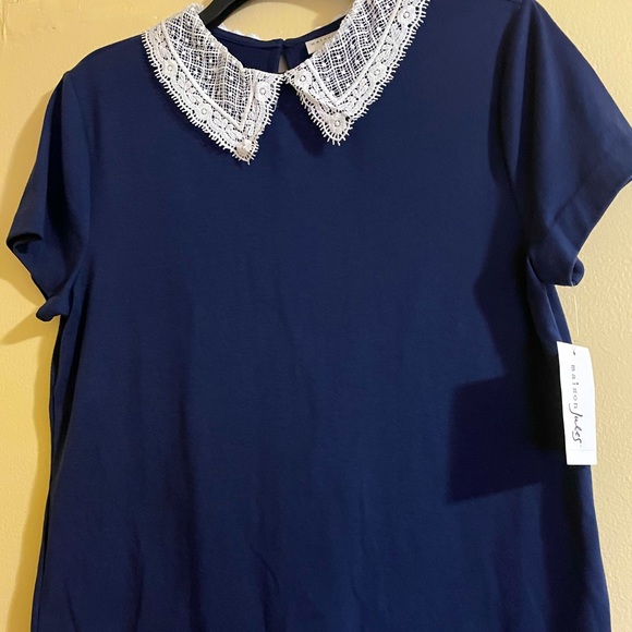 Maison Jules Super Cute Peter Pan Collar Navy Top - Picture 2 of 3